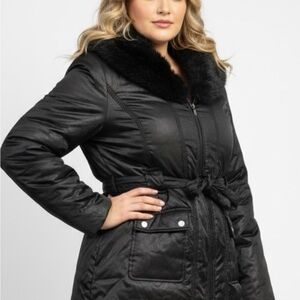 White House Black Market Black Faux Fur Coat - size M